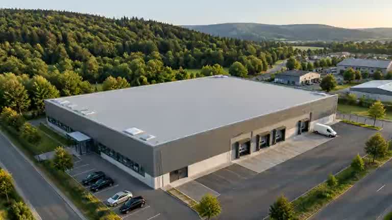 Hallendach, das sich nach und nach mit Solarmodulen füllt (KI-generiert)