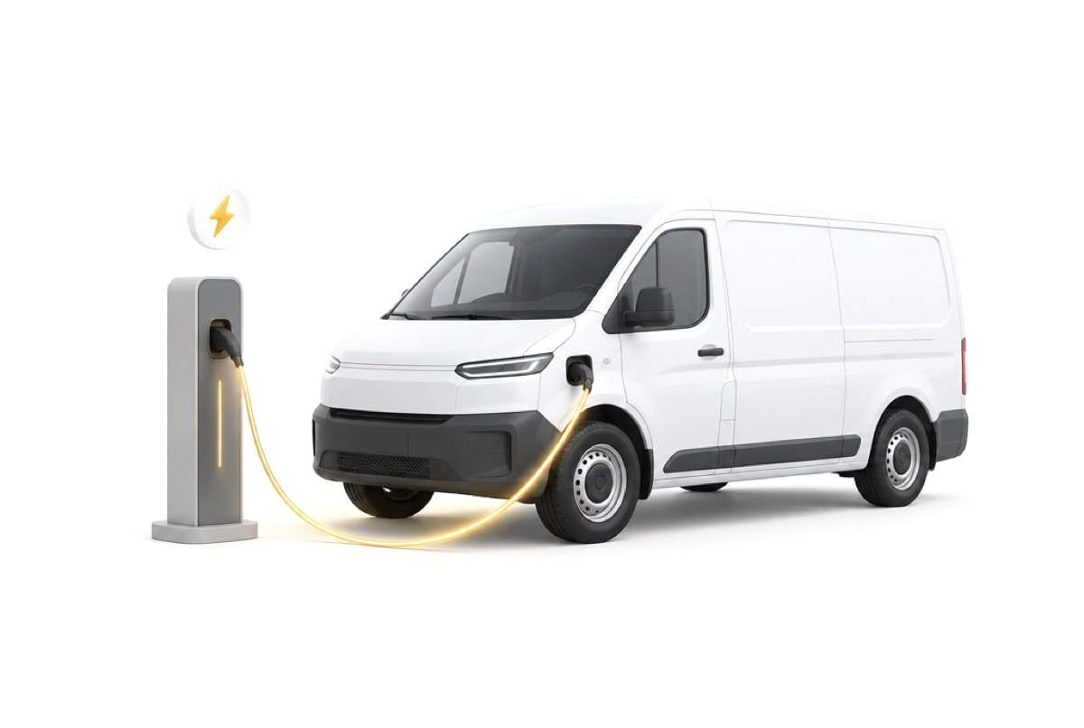 Illustration: Transporter an einer Ladesäule